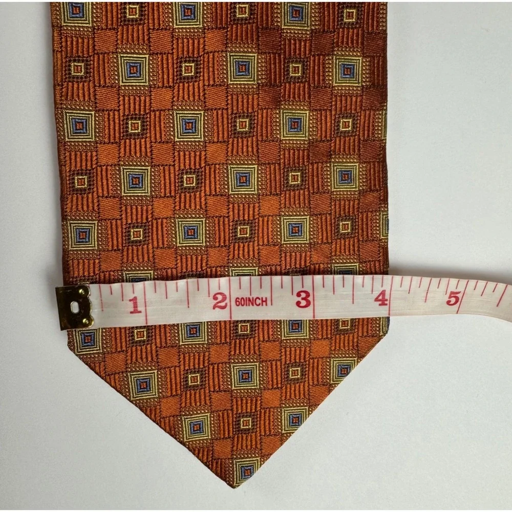 Jos. A. Bank‎ Signature Collection Silk Tie Burnt Orange Geometric Square Italy